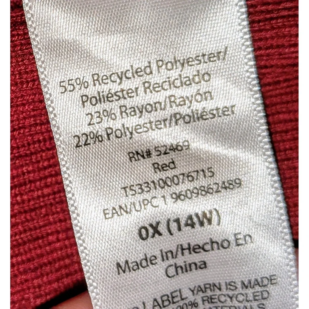 Terra & Sky Womens 0X 14 Red Open Front Cardigan Sweater Long Sleeve Pockets NWT